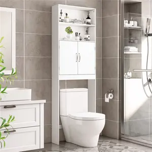 Yaheetech Wooden Bathroom Cabinet Over the Toilet Storage Cabinet for Bathroom, Storage Organizer Over Toilet, Space saver with Adjustable Shelf and 2 Open Shelves