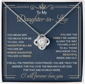 To My Daughter-in-law Love Knot Necklace from Mother-in-law, Birthday Gift For Daughter-in-law from Mom or Dad, Pendant Jewelry for Girl with Message Card and Box Meaning