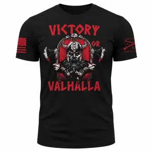 Victory or Valhalla Viking T-Shirt, Grunt Style Warrior Graphic Tee, Black Red Norse Axe Skull Design Shirt for Veterans, Gym Wear & Patriotic Streetwear | Menswear & Underwear - Men's Tops - T-shirts - Men's Short-sleeve T-shirts