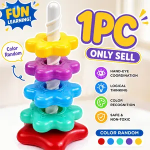 1pc Rainbow Rotating Stacking Rings, a fun super spinning tower that can train hand-eye coordination, promote brain development, and is a great educational early learning product and Christmas gift