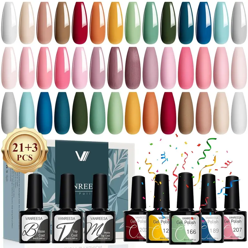 24 PCS Gel Nail Polish Set with 27 Colors, Gel polish Glossy Matte Nail Art Nail Care Manicure Cosmetic