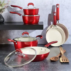 Kenmore Arlington 12 Piece Aluminum Ceramic Coated Nonstick Cookware Red