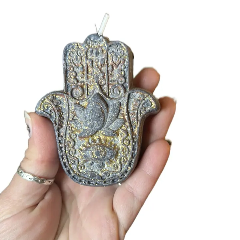 Handcrafted Hand Painted Intention Candles - Unique Design Artistic Candle Featuring Hand Motif