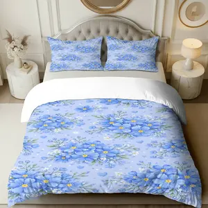 3PCS Duvet Cover Set, 1 Duvet+2 Pillowcases(Without filler), Blue Floral Romantic Elegant Dreamy theme, Spring bedding set, Soft Comfortable Breathable Suitable for decoration Bedroom, Guest Room, Hotel Room, Dormitory.