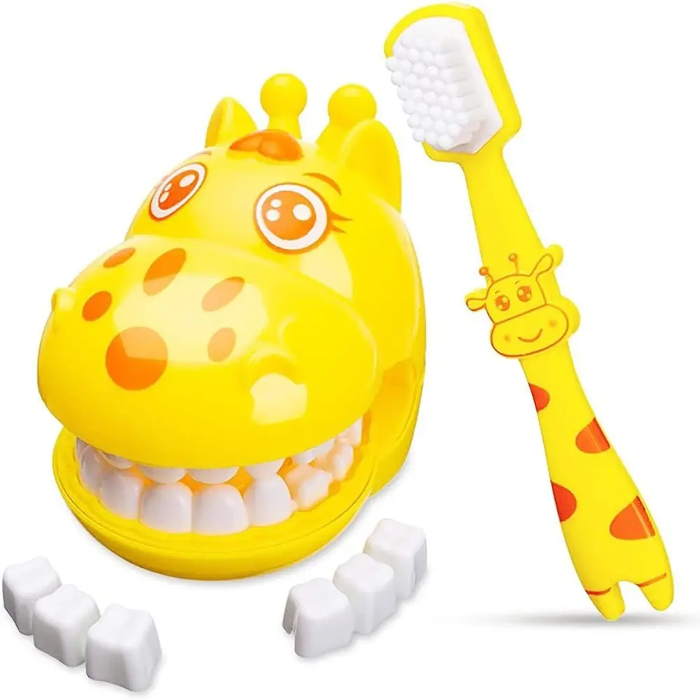Children's Giraffe Toothbrush Toy Kit - Removable Teeth Model, Dentist Role-Playing Item, Early Years Oral Health Gift for Kids Toddlers, Kids Toys, Toddler Toys