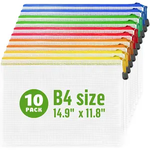 10 Pack Large Mesh Zipper Pouch B4 (12x15in) Mesh Bags With Zipper for Organizing Board  Puzzle School Teacher Classroom Organization Zip Storage Bags Plastic Zippered Pouches Zippered Pouches