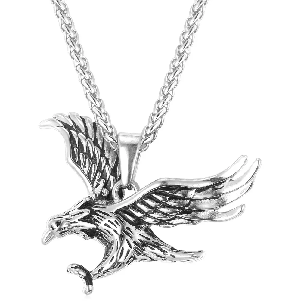 FaithHeart Men's Punk Eagle Pendant Necklace, Solid Stainless Steel Durable Fashion Accessory, Hawk, Animal, Unisex, Daily