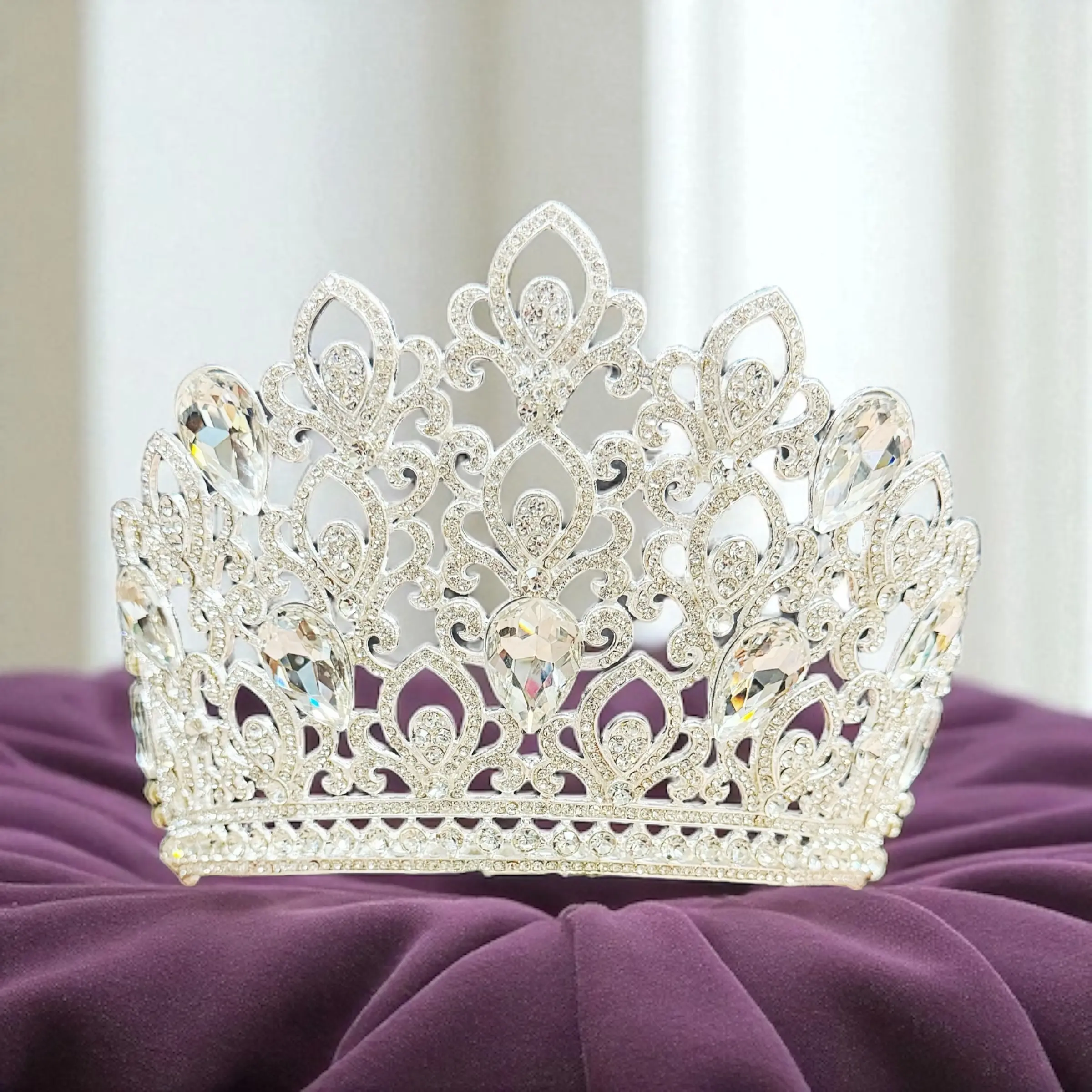 Large Crown with Comb Wedding Tiara for Bridal Royal Princess Quinceanera Tiara Headpiece Clear Crystal Rhinestones Silver Gold Rose Gold Plated 7 Inches Wide 5 8 Inches Height Perfect for Wedding Party Festivals Cosplay