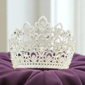 Large Crown with Comb Wedding Tiara for Bridal Royal Princess Quinceanera Tiara Headpiece Clear Crystal Rhinestones Silver Gold Rose Gold Plated 7 Inches Wide 5 8 Inches Height Perfect for Wedding Party Festivals Cosplay