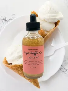 Sugar Waffle Cone Moisturizing Shimmer Oil 120ml - Vanilla Ice Cream, Cookie Wafer, Butter Cream, Caramelized Vanilla Sugar, Rosewood, Jasmine Petals, Amber Musk Scented Body Care by Karafa Essentials