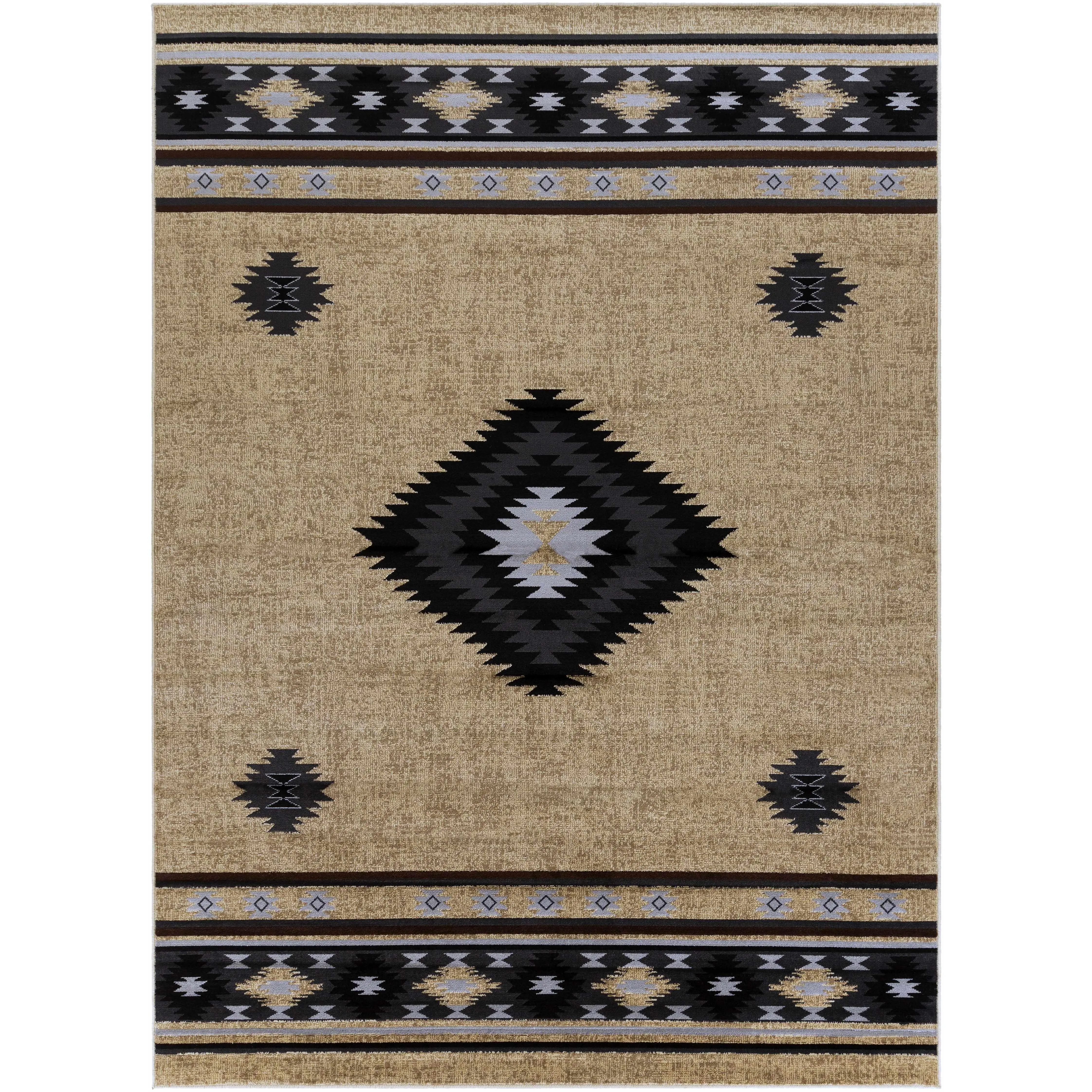Buckhaven Brown Aztec Motifs Area Rug, Stylish Carpet for Bathroom, Dining Room, Kitchen Spaces, Aztec Motifs Area Rugs