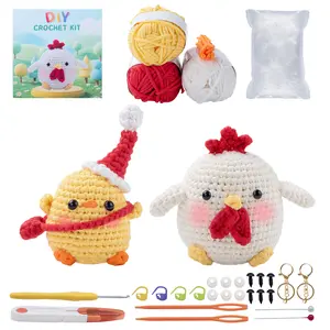 Fun & Cozy DIY Crochet Kit – Easy Beginner Craft with two Chicken, Yarn, Hooks, and Accessories Included,Full DIY Starter Set
