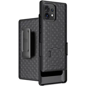 Case with Clip for Motorola Edge Plus 5G (2023), Nakedcellphone Slim Hard Shell Phone Cover with Kickstand and [Rotating/Ratchet] Belt Hip Holster Combo for Moto Edge+ 2023, X40, XT2301 Series - Black