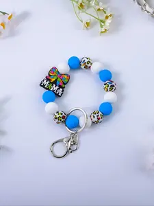 Letter  Wristlet Keychain Silicone Beaded Key Ring Bracelet for Women Elastic Bangle Key& bag charm  Chain Holder，