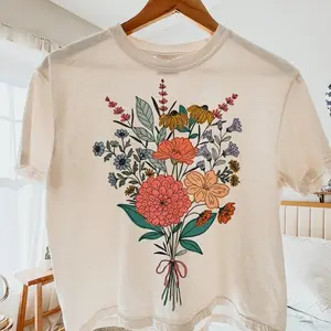 Retro Vintage Floral Bouquet Shirt, Hand Drawn Whimsical Flower Shirt