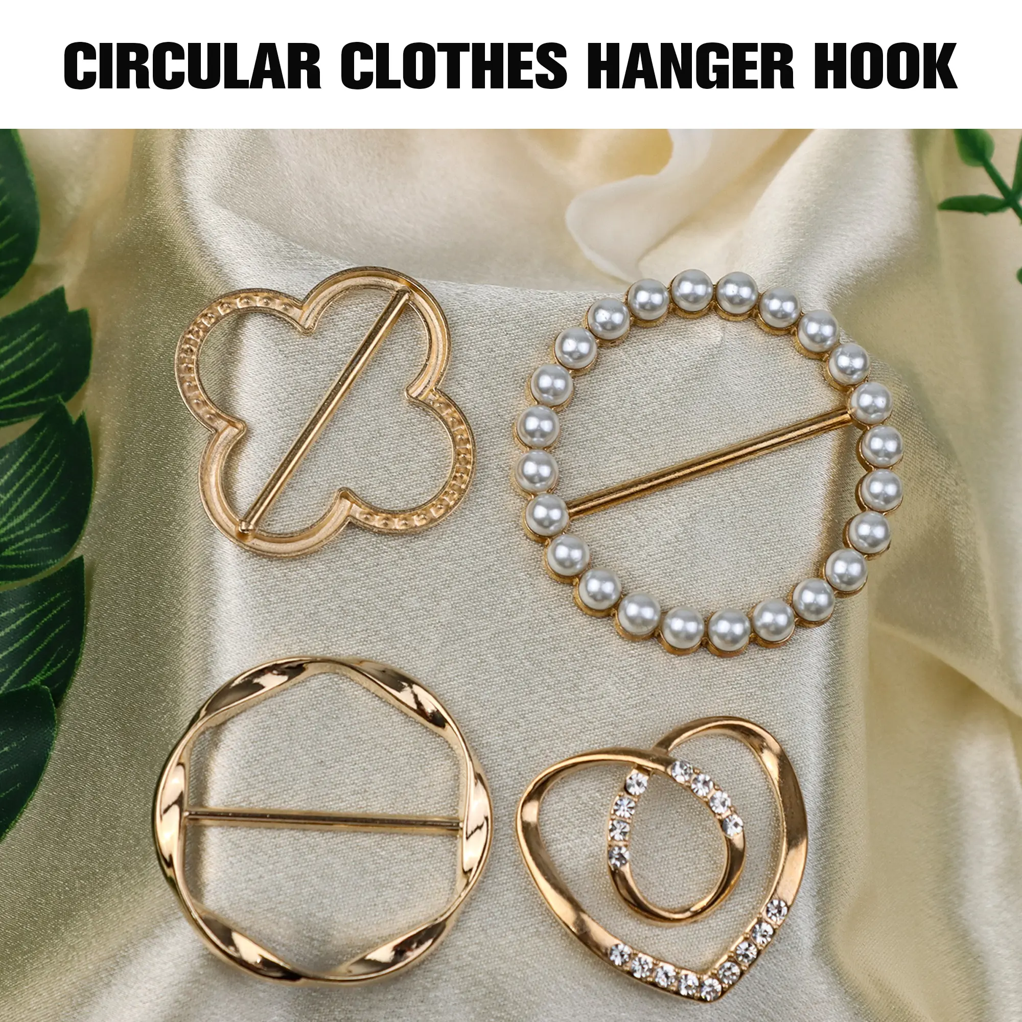 4 Pack Women's Metal Shirt Clips, 80s Retro Vibe Heart & Pearl Scarf Rings, Detachable Adjustable Clip for Daily Use on T-Shirts & Cardigans, 4 Counts, Electroplating Technology, Fashion, Female, Pearls, Small Size, Western Mix, Zinc Alloy, Pearls & Heart