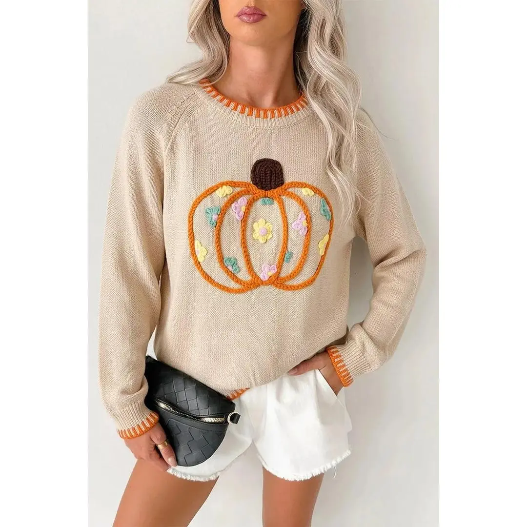 Floral Embroidery Pumpkin Sweater