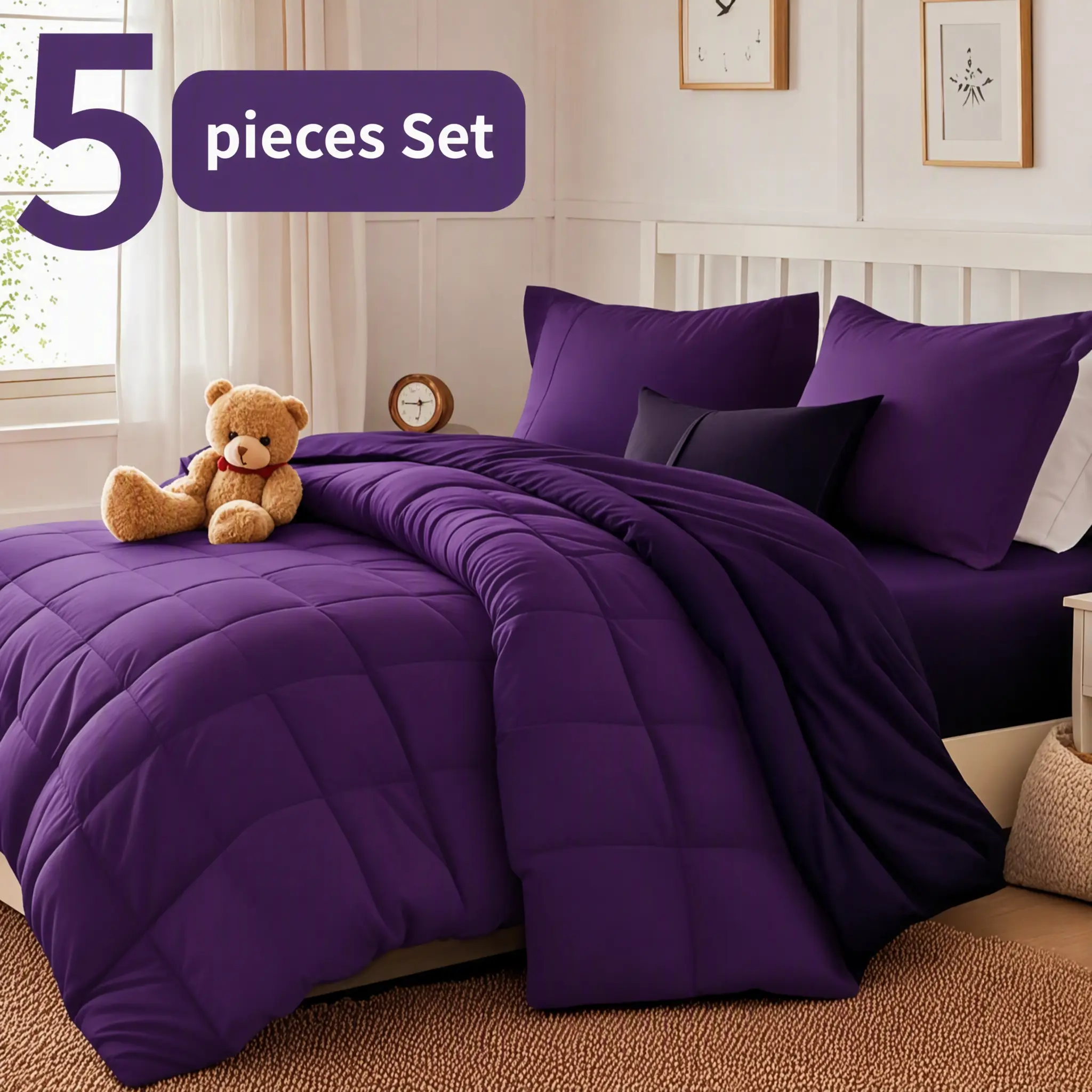 Cosybay 5pcs Lightweight Comforter Set, Soft Microfiber, Breathable, Easy Care, Bed in A Bag Convenience for All Season, Lightweight Comforter, Flat Sheet, Fitted Sheet, Pillowcases, Full/Queen/King Size Comforter, Home Essentials #tiktokshopbacktoschool