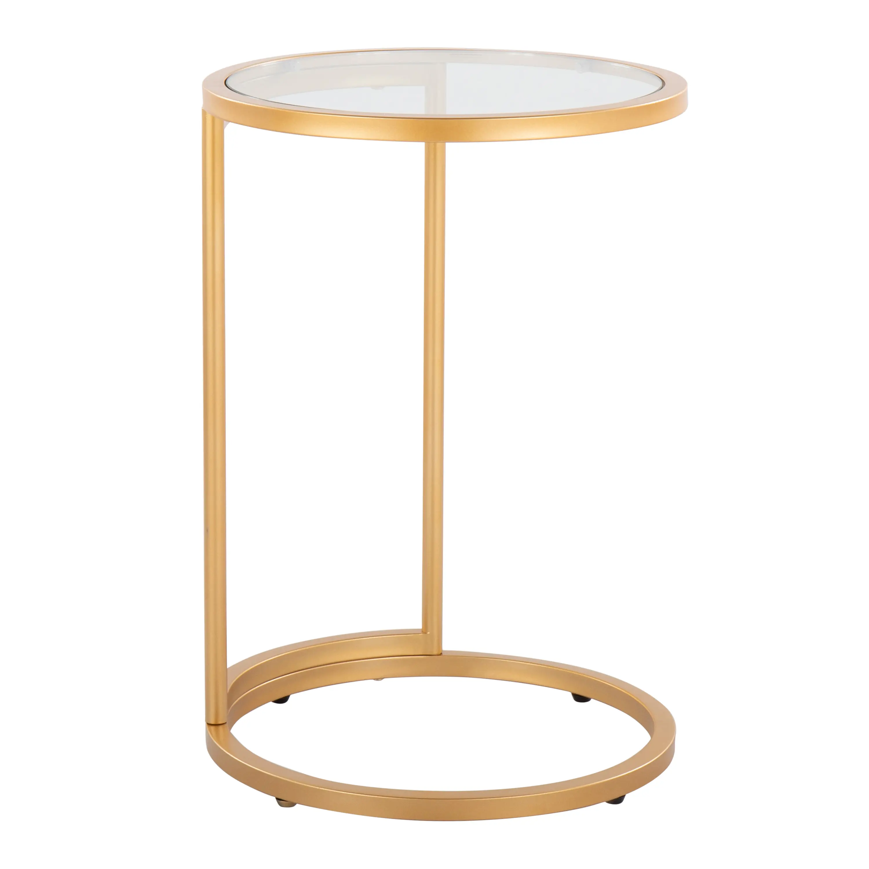 Gold Metal Round End Table with Clear Glass Top, Zenn Style