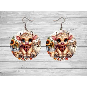Highland Cow Fall design Round Earrings