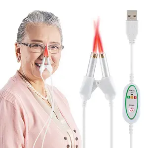 Rhinitis Sinusitis 650nm Double Nasal Cavity Red Light Therapy Machine Nose Instrument for Nasal Congestion Dizziness Hypertension Nasal Irradiation Physiotherapy Nose Care USB Interface