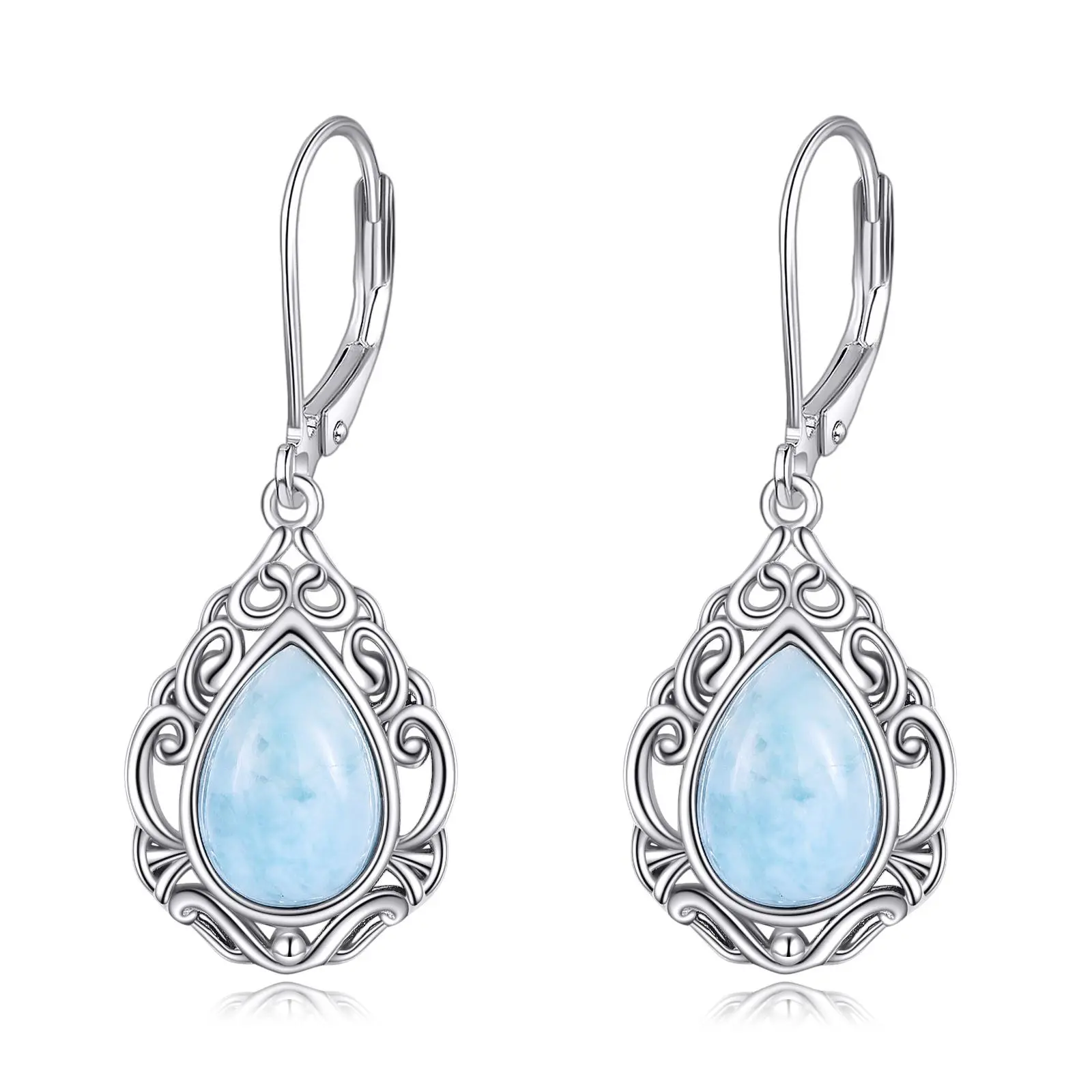 Larimar Earrings Jewelry Sterling Silver Bobo Filigree Teardrop Dangle Earrings Natural Gemstone Holiday Drop Earrings Jewelry Christmas Gifts For Women