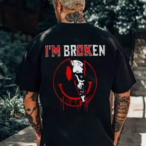 LIMITED I'M BROKEN Emoji Skull Black Print tshirt ,hoodie, sweatshirt, Aesthetic tatoo merch summer outfits, style, streetwear, Nun top, vintage men graphic tees, Mother day
