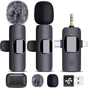 Dual  Lavalier Microphones for  Android Camera Laptop PC, 4 in 1  Lapel Mic for Video Recording Vlog, YouTube,