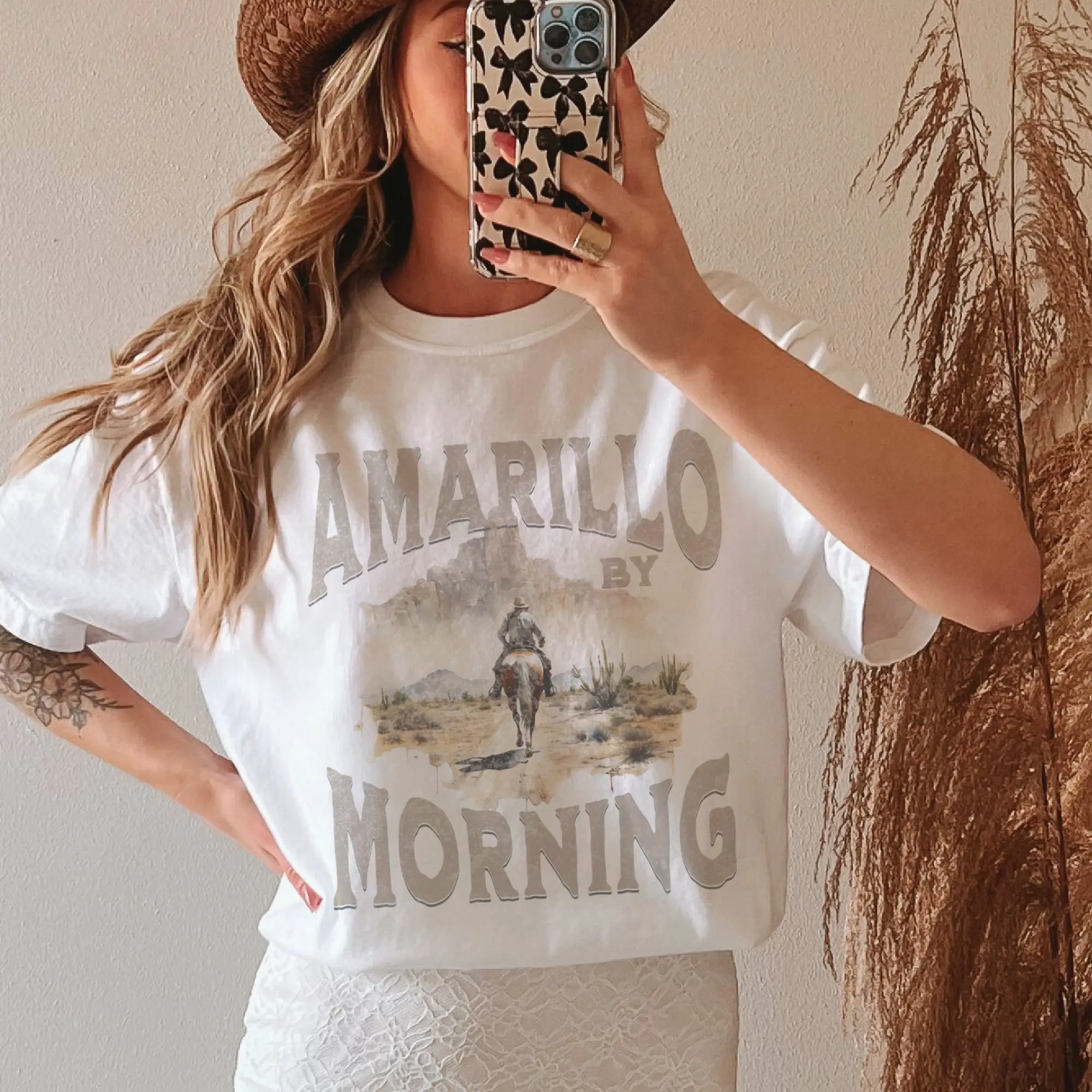 Vintage Western Tee Retro Boho Amarillo By Morning Tshirt Cowboy Country T-Shirt Cowgirl Rodeo Retro Top Womens Casual Crewneck Top
