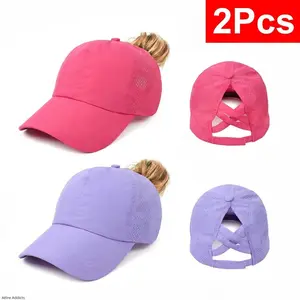 2 Pack Women Quick Dry Breathable Baseball Cap With Back Cross Strap For Ponytail Sports Mesh Cap US Design outdoorfun
