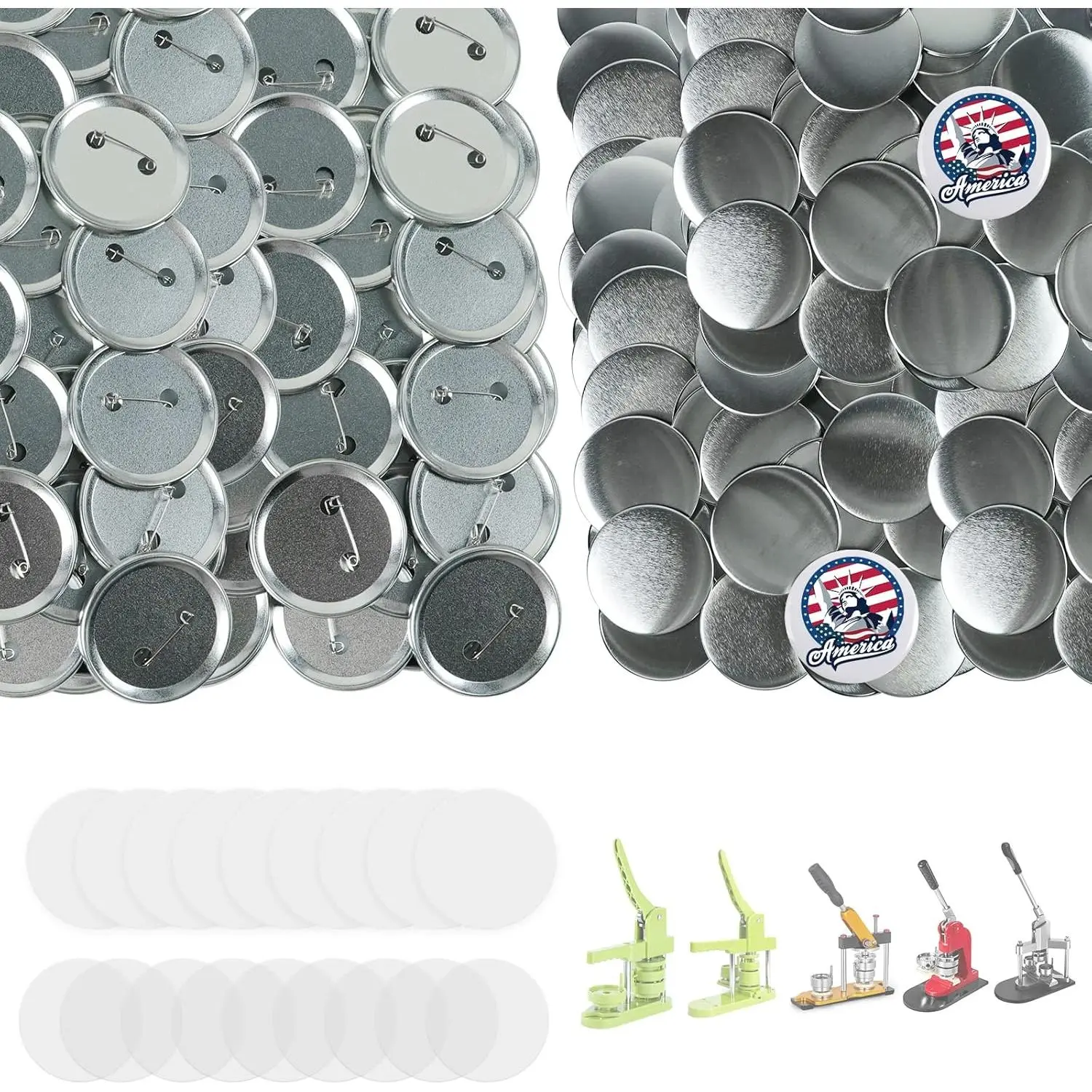 200 Sets Button Supplies, 58mm / 2.28 inch - Metal Blank Button Parts with Blank Paper for Pin Badge Maker Machine