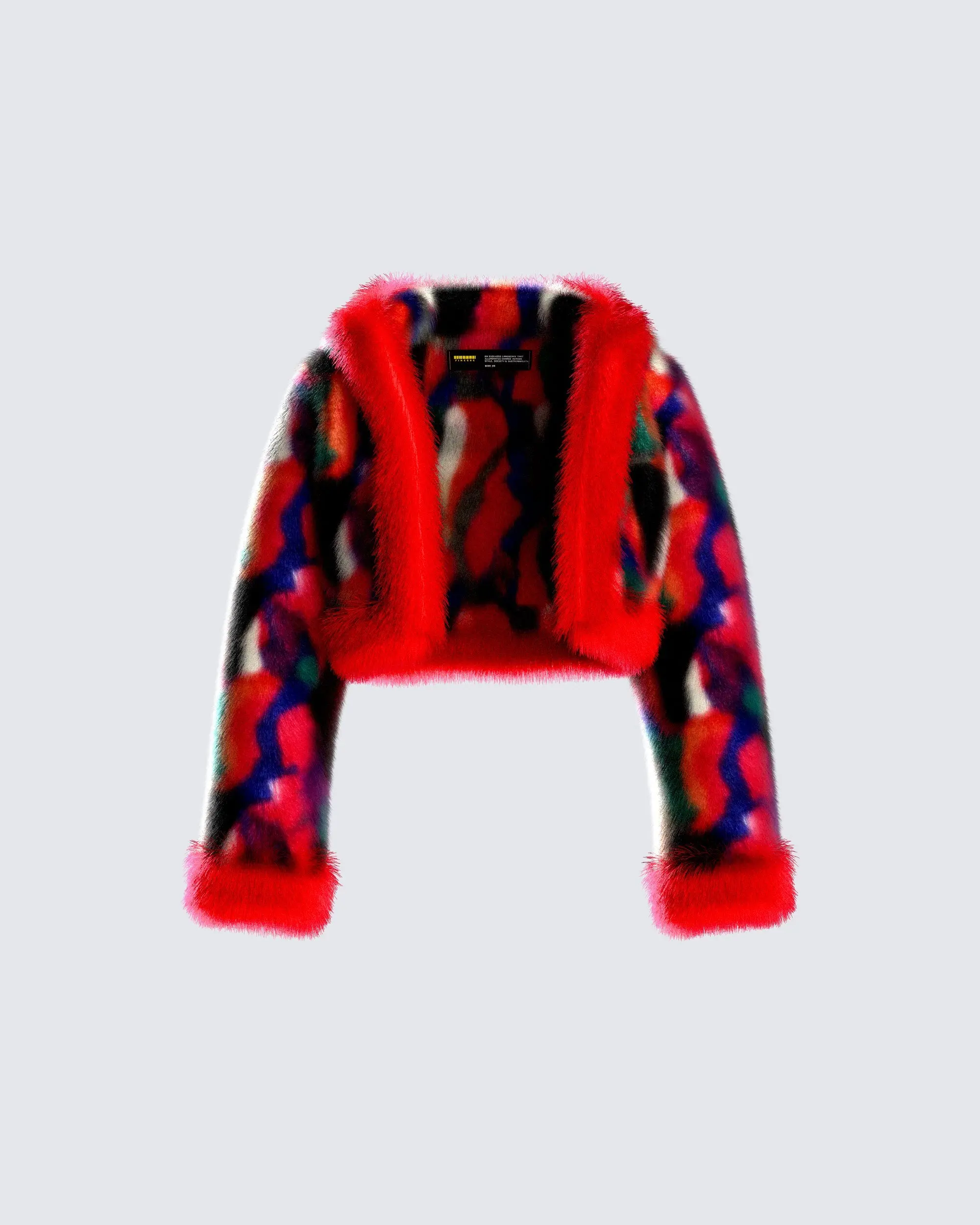 Women's Fluffy Cropped Jacket in Abstract Faux Fur, Casual Zip Up Collared Teddy Coat for Warm Winter Streetwear, Coats