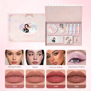 Butterfly Bow Heart Limited Lipstick Powder Blush Eyeshadow Makeup Gift Box Set and Necklace Gifts for Women