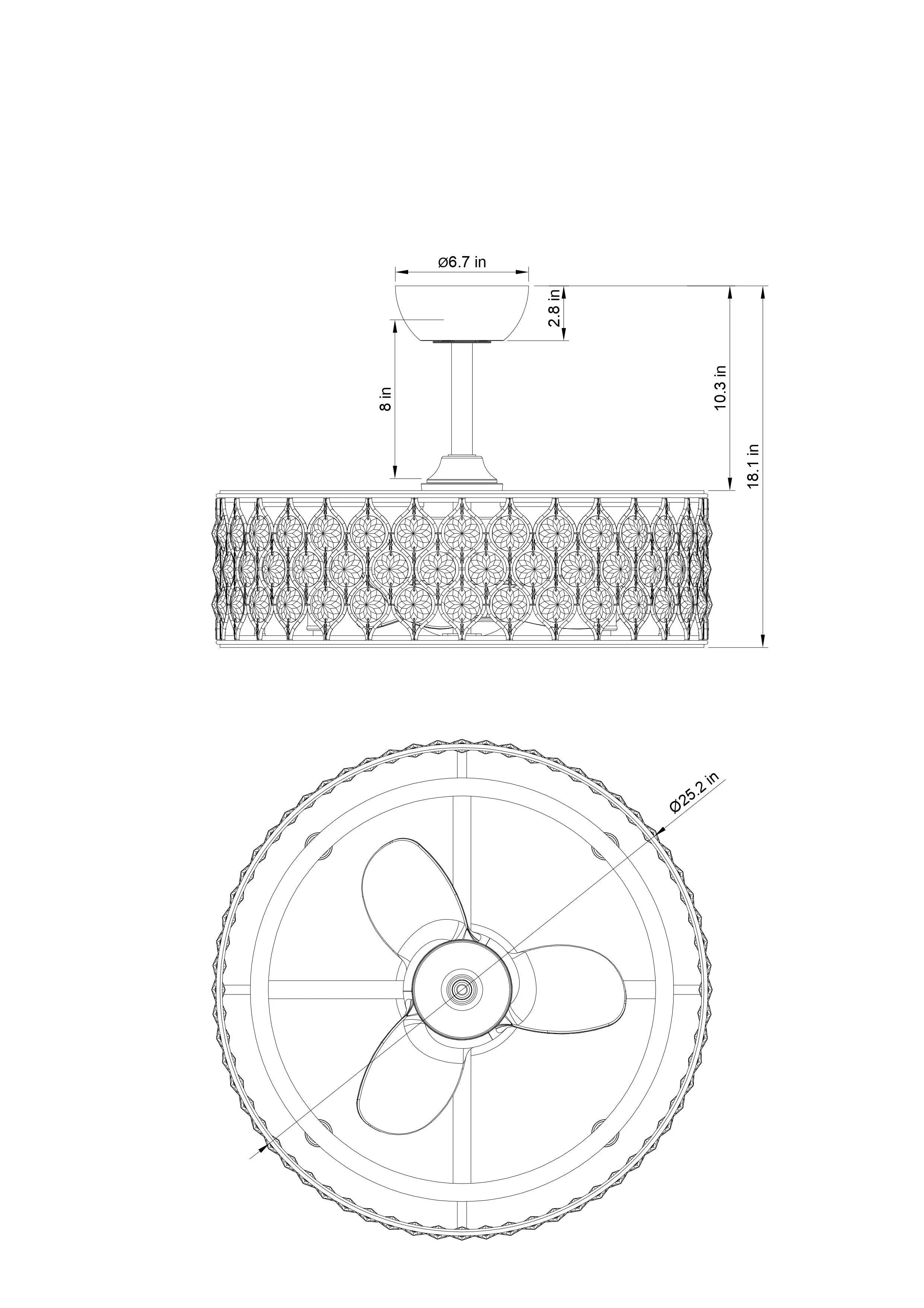 25" Modern Crystal Fandelier, Downrod Mount Ceiling Fan with LED Light & Remote Control