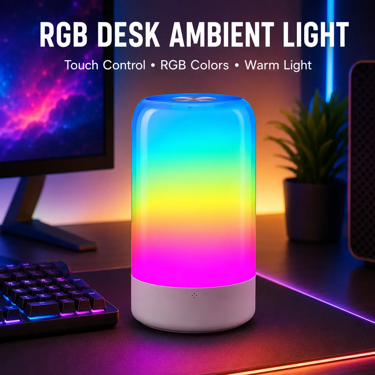 RGB Desk Lamp with Touch Control, Color Changing Ambient Light, USB Powered Table Light for Gaming Setup, Bedroom and Office Decor