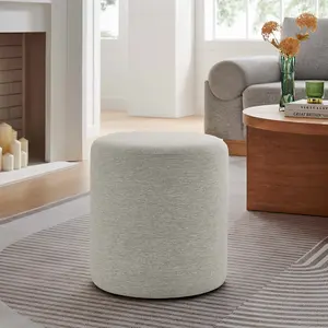 Modway Callum 16" Round Woven Heathered Fabric Upholstered Ottoman in Heathered Weave Ivory
