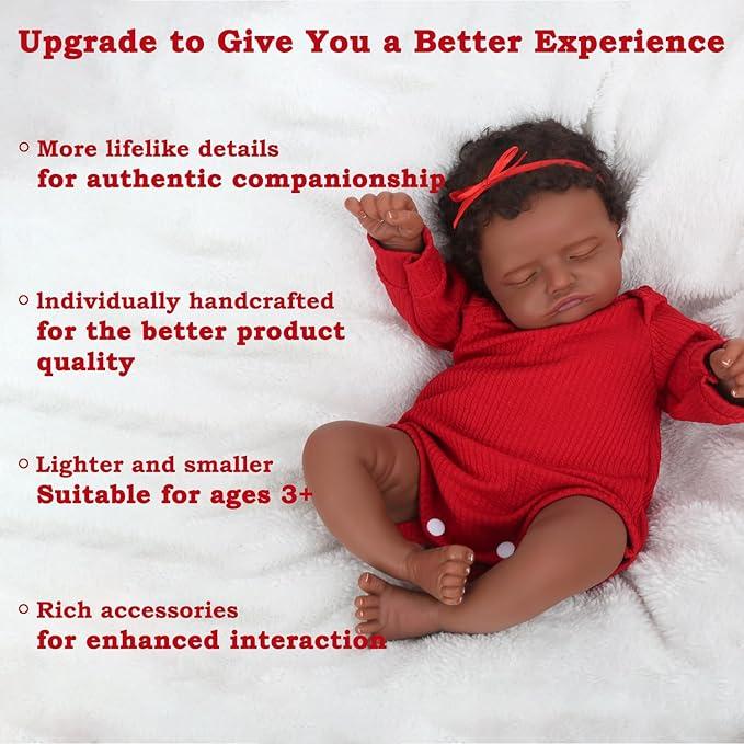 [WOOROY] Realistic Reborn Baby Doll 18 In African American Sleeping Newborn Handcrafted Lifelike Black Skin Cloth Body Doll Birthday & Christmas Gift for Ages 3+