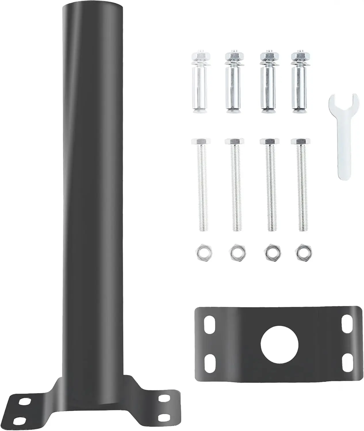 Light Pole Mount,Solar Lighting Mounting Bracket Extension Pole Kit Wall Black Metal Pipes Barn Lights Fixture Antenna Adaptor Outdoor Arm for Street Light,Wall Mounted Tire,Barn Lamp, Tree