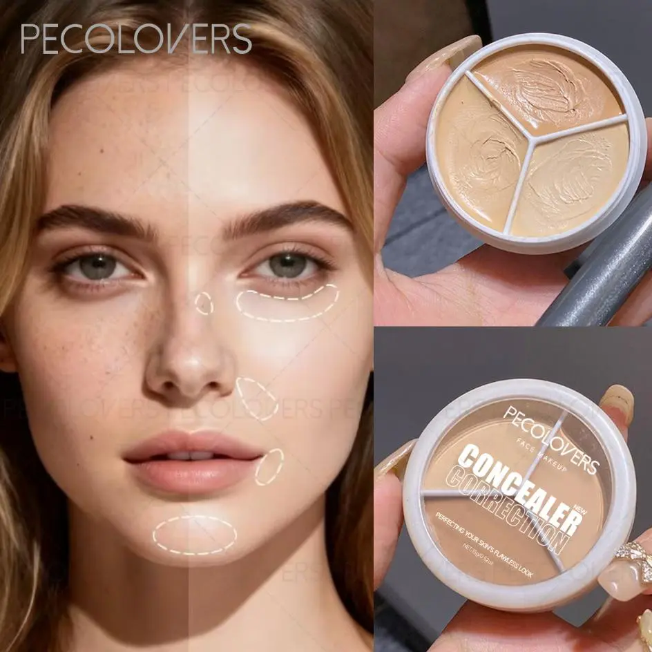1pc  3-Color Concealer Palette，Long-Lasting Waterproof Concealer, Strong Coverage, Moisturizing Texture