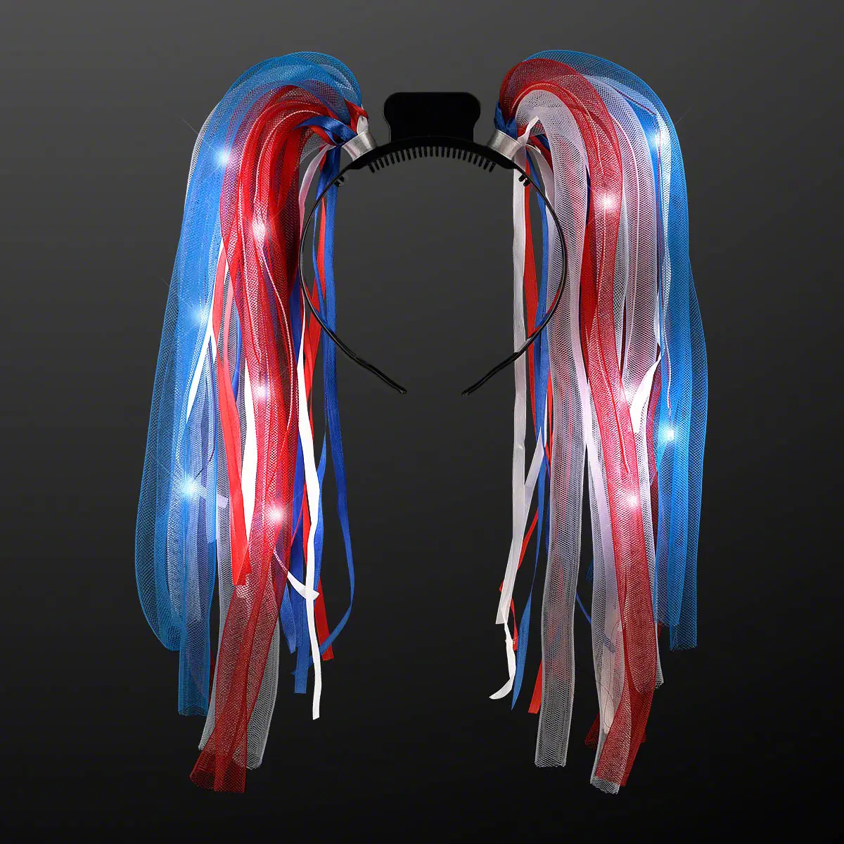 Light Up Red White & Blue USA Hair Noodle Headbands (Set of 12)