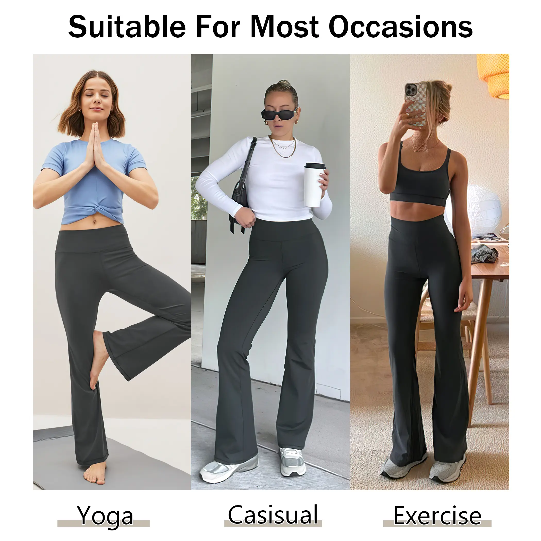 3PCS Women's Flared Leggings with Pockets Women's Flared Sweatpants Fitness Leggings Butt Lifting Fitness Yoga Leggings Track Pants Grey Sweatpants Women Streetwear Exercise Pants Activewear Outdoor(3-Piece Combination)..
