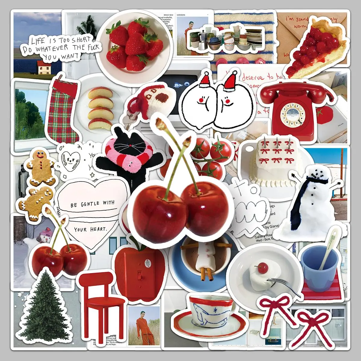 Cute Strawberry Themed Sticker, 50pcs/set Waterproof Self Adhesive Decor Paper, Decor Sticker for Gift Greeting Card & Water Bottle & Laptop