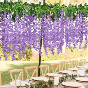 12 Pack Wisteria Hanging Flowers, 3.6 Feet/Pcs, Fake Wisteria Flowers Garland, Hanging Wisteria Vines for Bedroom Wedding Home Party Wall Decoration Artificial Fake Wisteria Vine Hanging Garland Silk Flowers String Home Party Wedding Decor