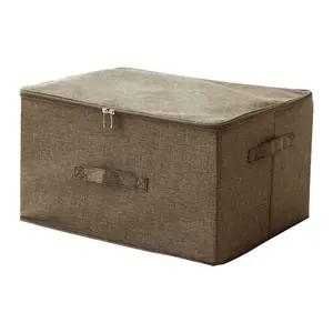 Cotton and Linen Zipper Storage Box Foldable Fabric Storage Organizer Box with Lid Sealed Box for Clothes Storage