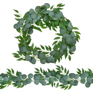 2 Pack Artificial Eucalyptus Garland Each 6.5 FT Faux Greenery Garland for Wedding Mantle Table Runner DIY Garlands Decor