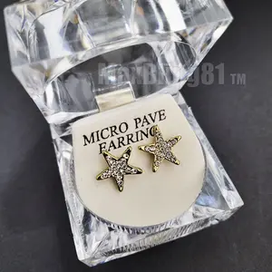 MaxBling81 Hip Hop Style 14K Gold-Silver Plated Star Cubic Zirconia Unisex Earrings for Men and Women