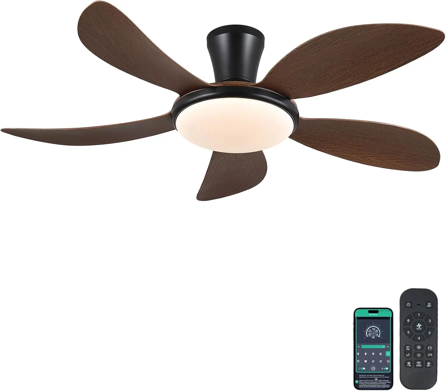 Kviflon 48-Inch Low Profile RGB LED Ceiling Fan with Light, Quiet Reversible DC Motor, Adjustable 6-Speed, Remote/APP Control, Dimmable, Suitable for Bedroom & Reading, Silicon-Free Working Model 8907