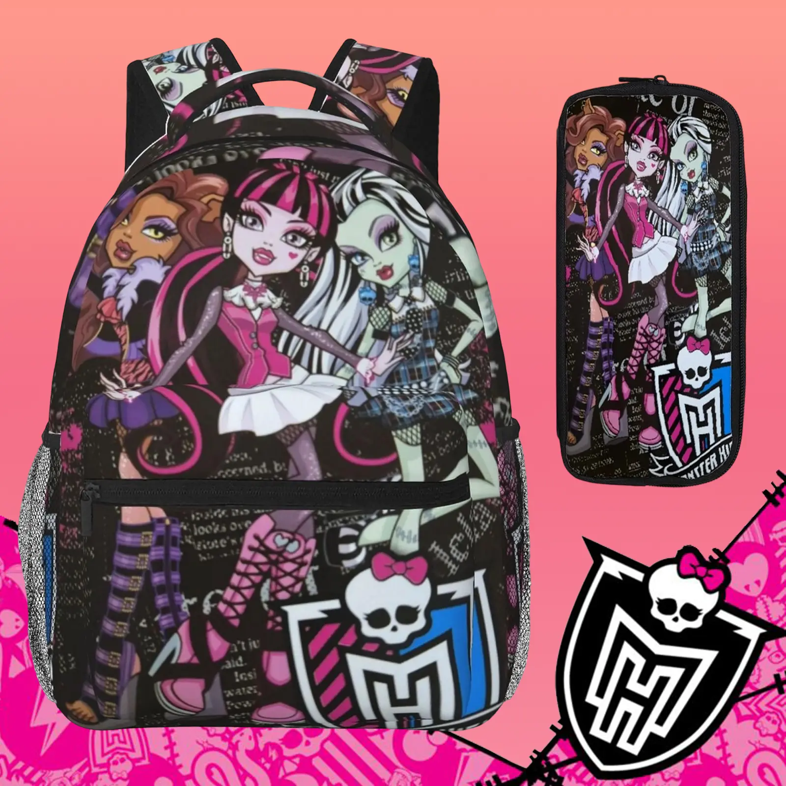 Cartoon Monster high Backpack Monster high dolls Large Capacity Bagpack with Adjustable Straps, Monster high doll Laptop Backpack for Travel, College, Work