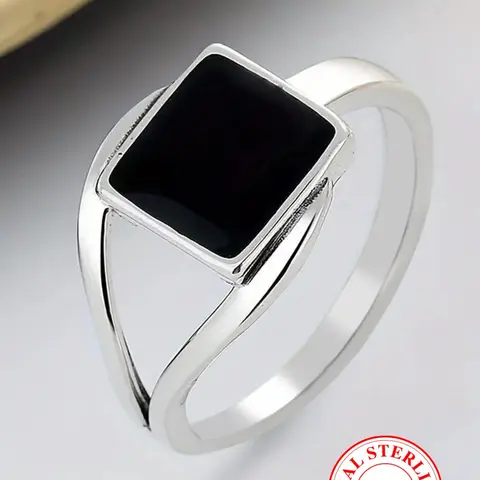 S925 Sterling Silver Simple Square Shaped Geometric Design Ring, Everyday Ring, Elegant Casual Ring, Fashion Accessories for Women & Men, Trendy All-match & Exquisite Jewelry for Birthday Gift, Real Rings