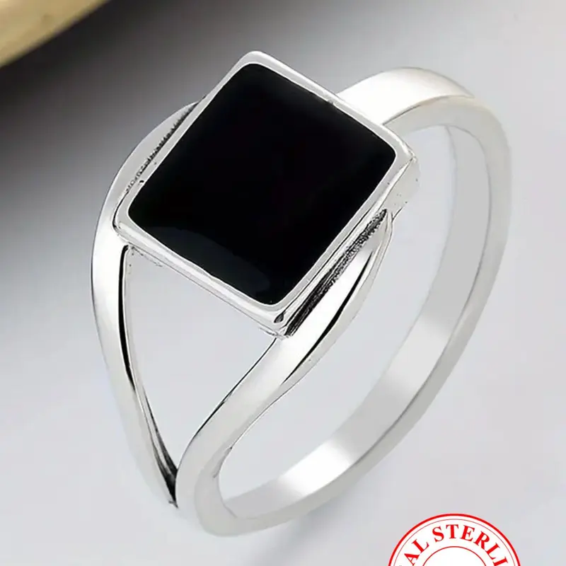S925 Sterling Silver Simple Square Shaped Geometric Design Ring, Everyday Ring, Elegant Casual Ring, Fashion Accessories for Women & Men, Trendy All-match & Exquisite Jewelry for Birthday Gift, Real Rings